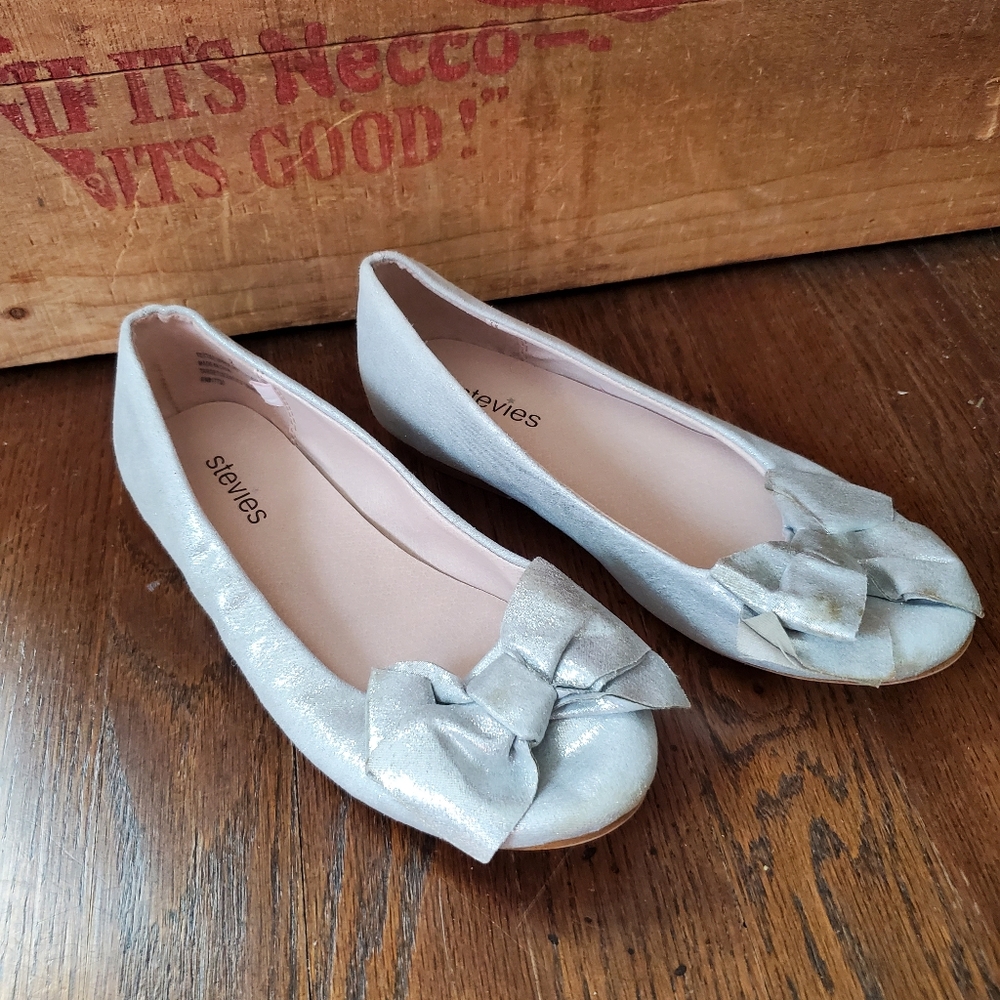 STEVIES Girls 2 Silver Flats Shoes